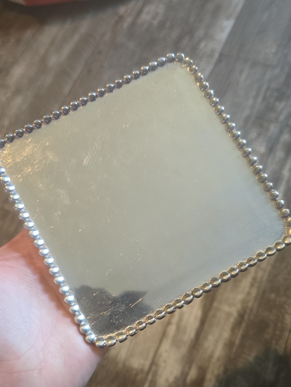 Mariposa Silver Beaded Square Decorative Mirror Tray